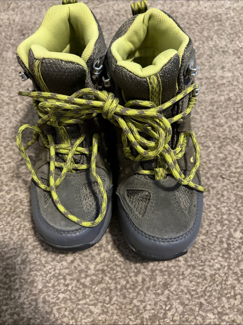 L.L. Bean Kids Gray and Lime Waterproof Hiking Boots
